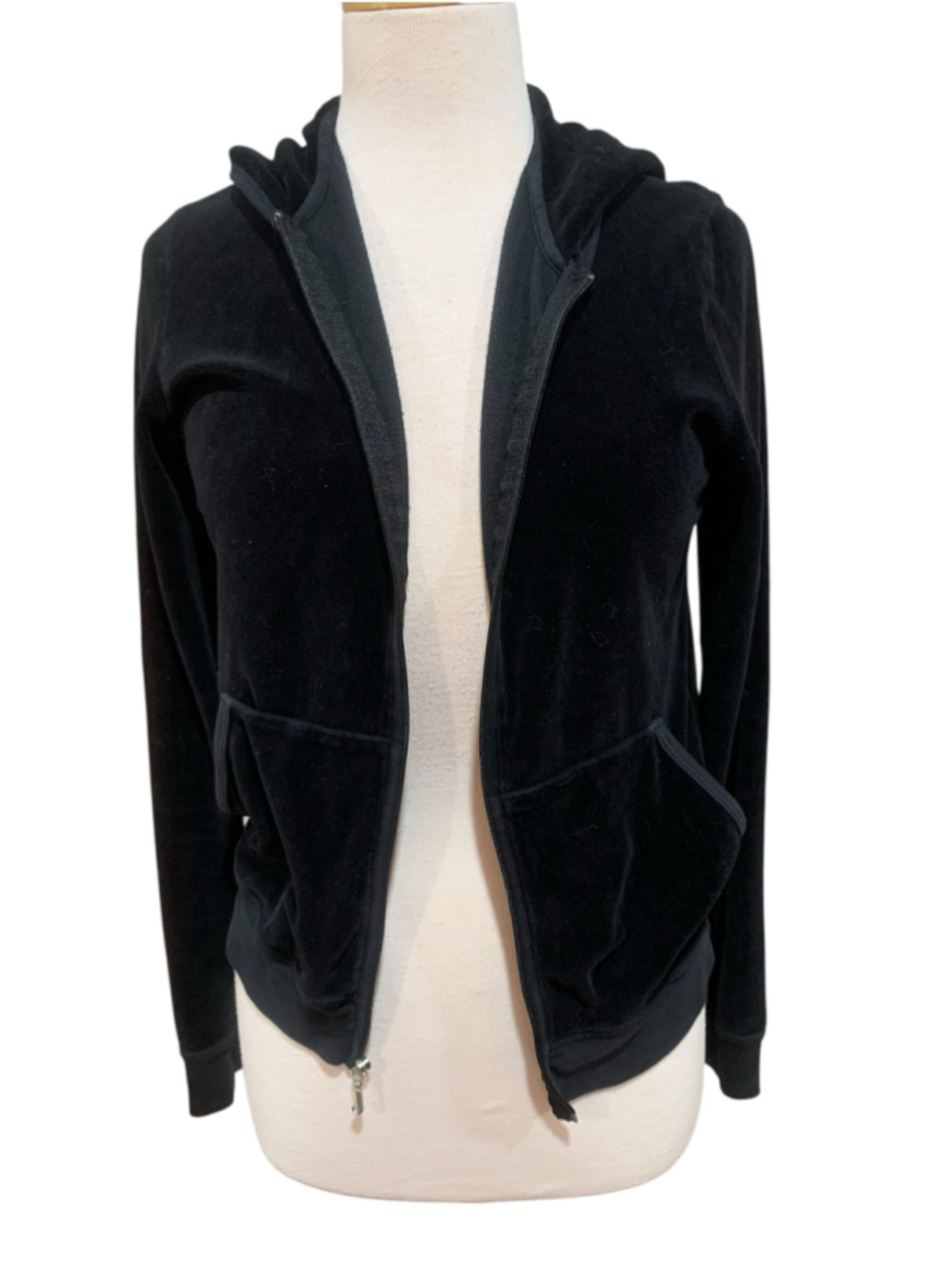Women's Juicy Couture Black Velour Zip-Up Hoodie Size XL